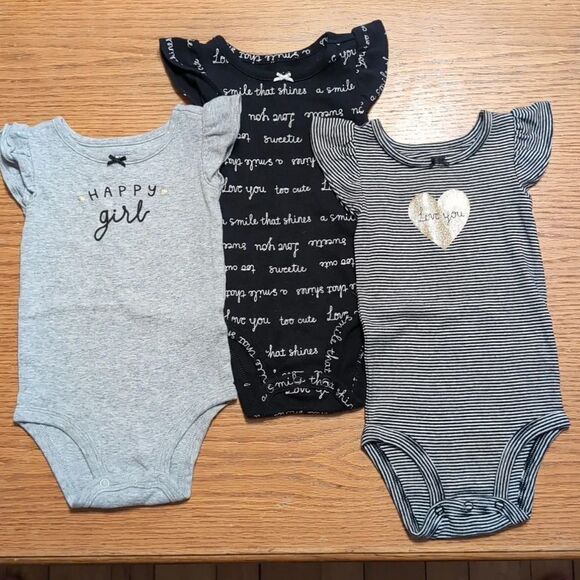 Carter's 9 Month Baby Short Sleeve Onesies Black White Gold - Picture 1 of 13